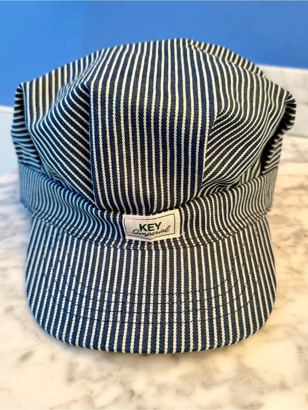 KEY Imperial Men's Blue & White Stripe Engineer Cap
